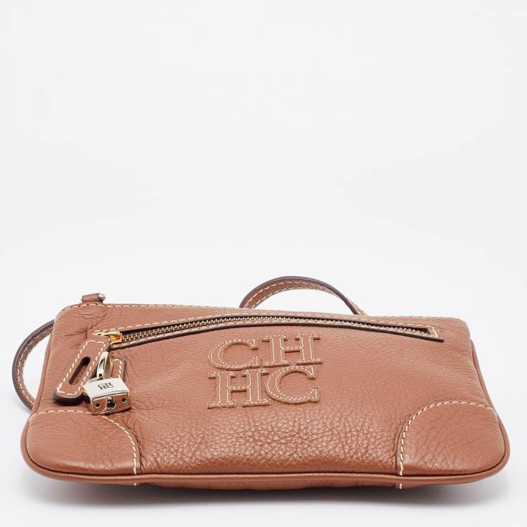 Pre Owned CH Carolina Herrera Brown Leather CH Crossbody Bag