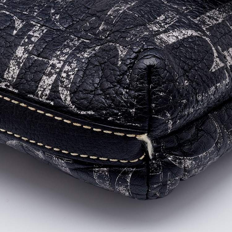 Pre Owned CH Carolina Herrera Black/Silver Monogram Embossed Leather Flap Shoulder Bag