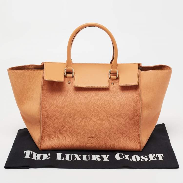 Pre Owned CH Carolina Herrera Orange Leather Vendome Tote