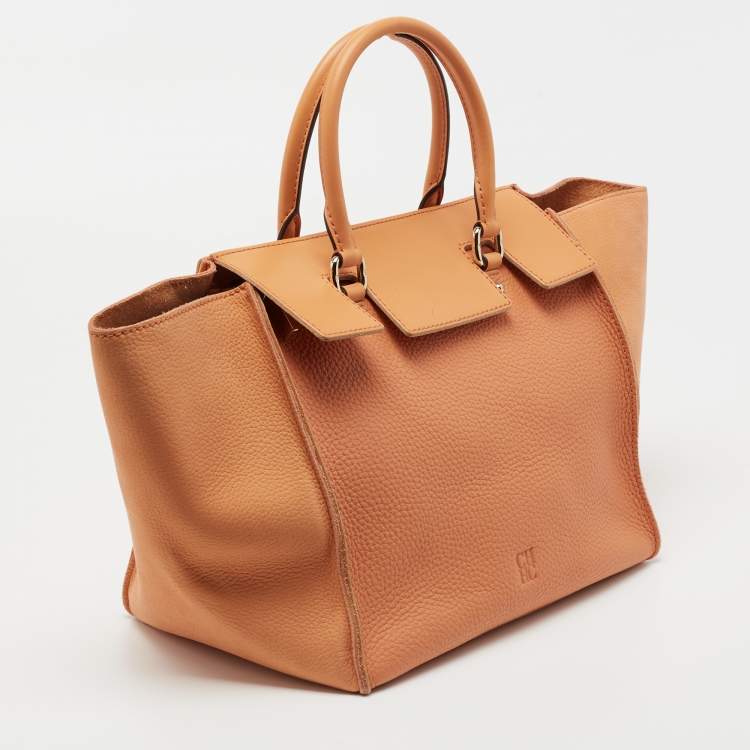 Pre Owned CH Carolina Herrera Orange Leather Vendome Tote