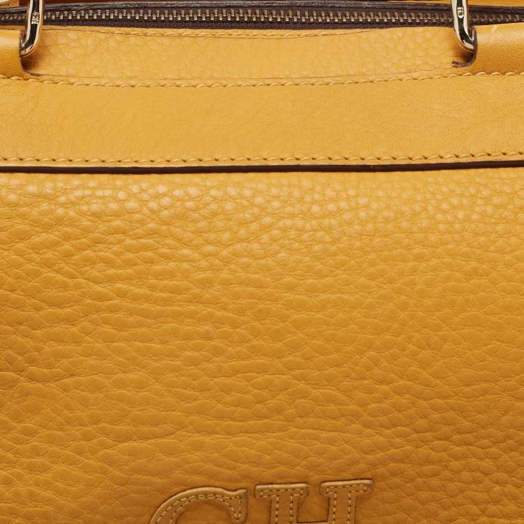 Pre Owned CH Carolina Herrera Dark Yellow Grained Leather Tote