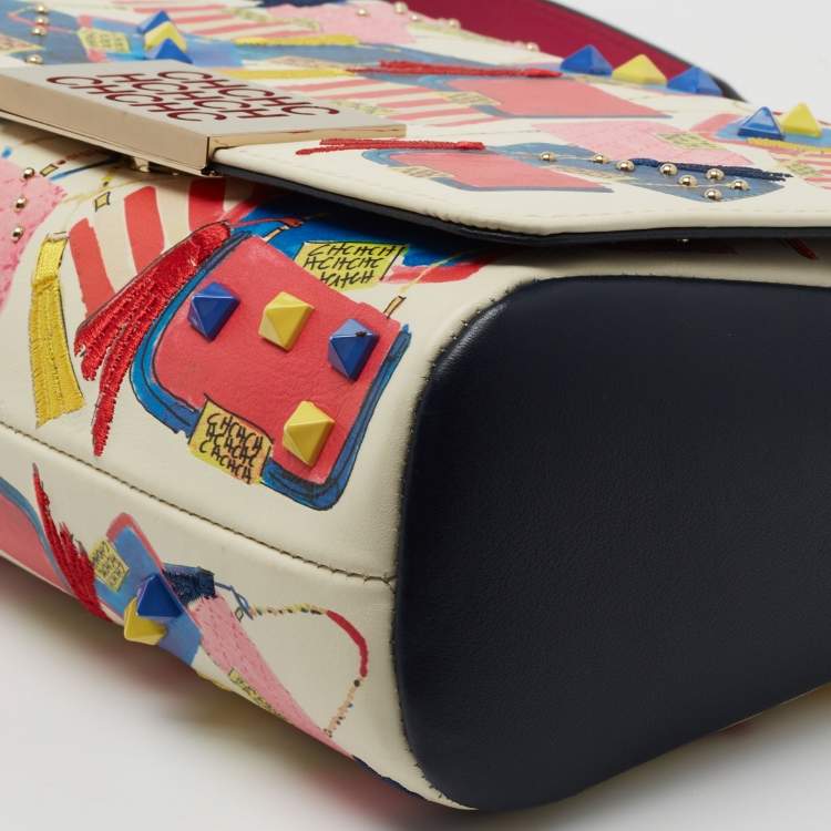 Pre Owned CH Carolina Herrera Multicolor Print Embroidered Leather Flap Shoulder Bag