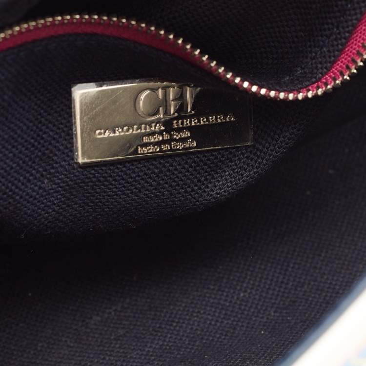 Pre Owned CH Carolina Herrera Multicolor Print Embroidered Leather Flap Shoulder Bag