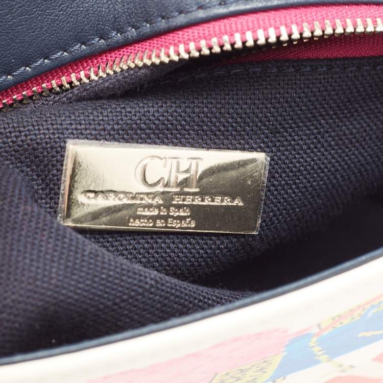 Pre Owned CH Carolina Herrera Multicolor Print Embroidered Leather Flap Shoulder Bag