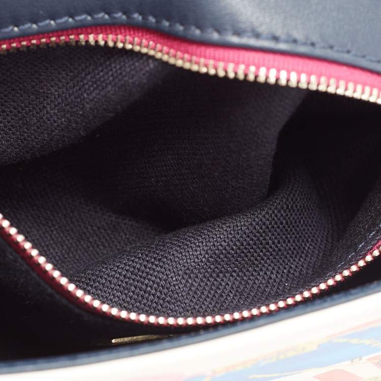 Pre Owned CH Carolina Herrera Multicolor Print Embroidered Leather Flap Shoulder Bag