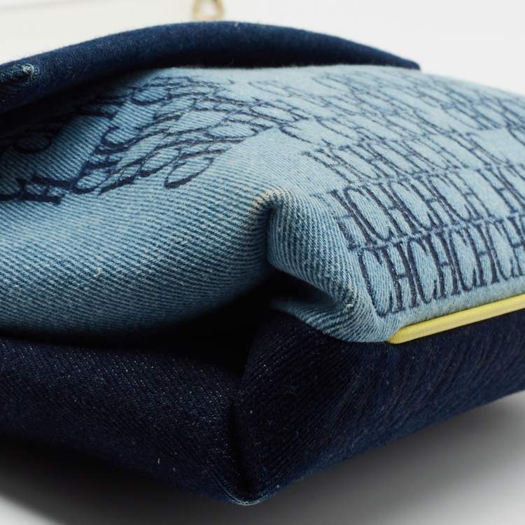 Pre Owned CH Carolina Herrera Multicolor Monogram Coated Denim and Leather Flap Top Handle Bag