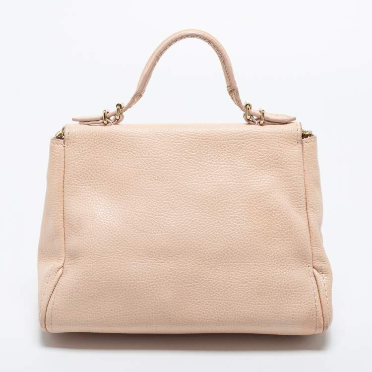Pre Owned CH Carolina Herrera Pale Pink Leather Minuetto Top Handle Bag