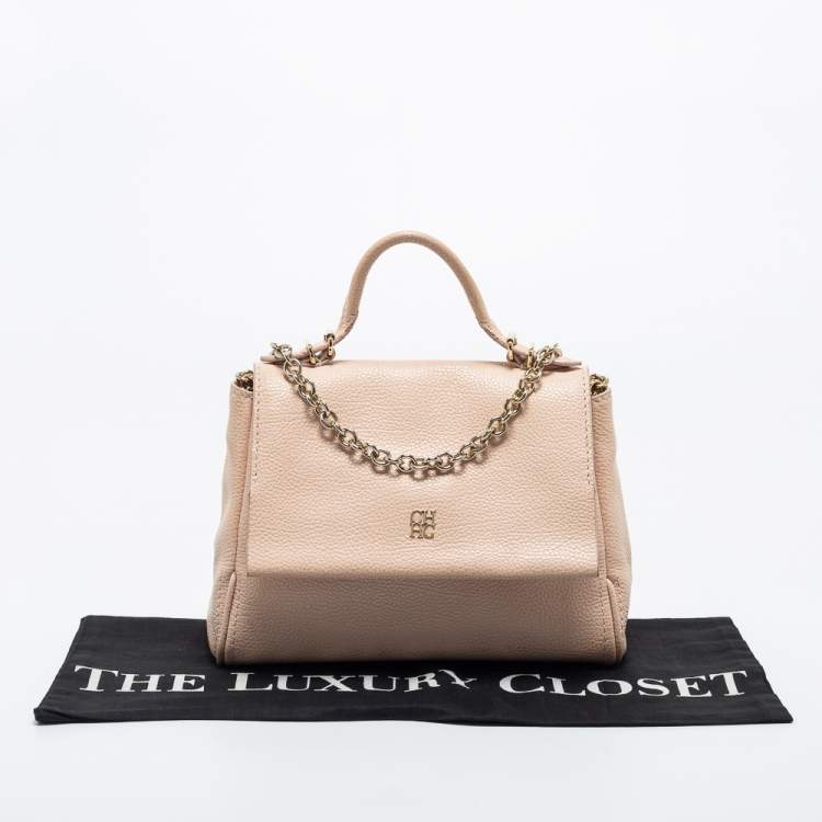 Pre Owned CH Carolina Herrera Pale Pink Leather Minuetto Top Handle Bag