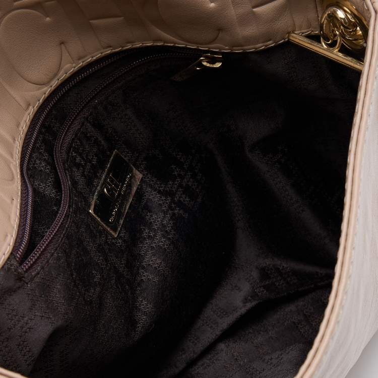 Pre Owned CH Carolina Herrera Beige Leather Chain Flap Shoulder Bag