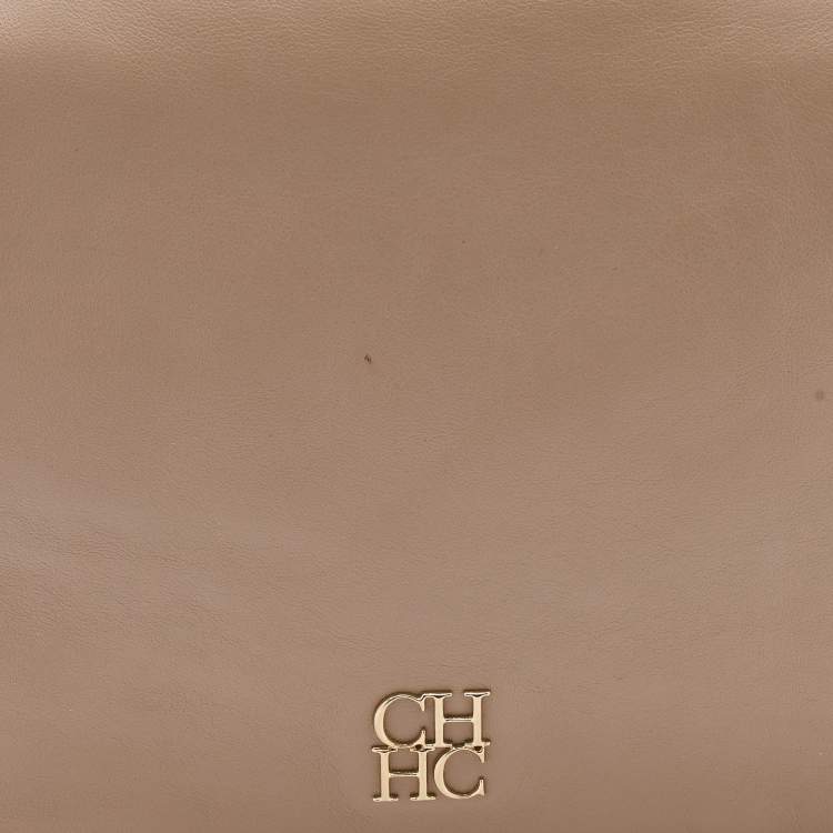 Pre Owned CH Carolina Herrera Beige Leather Chain Flap Shoulder Bag