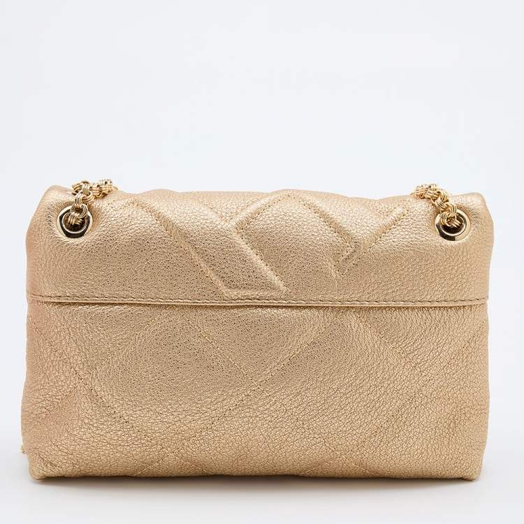 Pre Owned CH Carolina Herrera Metallic Gold Quilted Leather Flap Chain Shoulder Bag