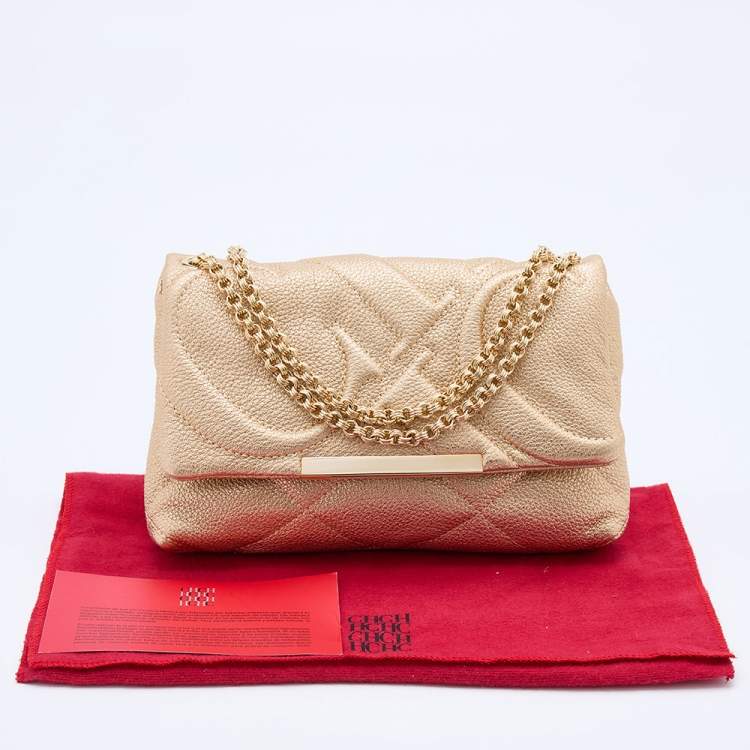 Pre Owned CH Carolina Herrera Metallic Gold Quilted Leather Flap Chain Shoulder Bag