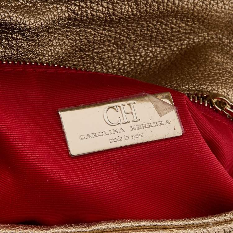 Pre Owned CH Carolina Herrera Metallic Gold Quilted Leather Flap Chain Shoulder Bag