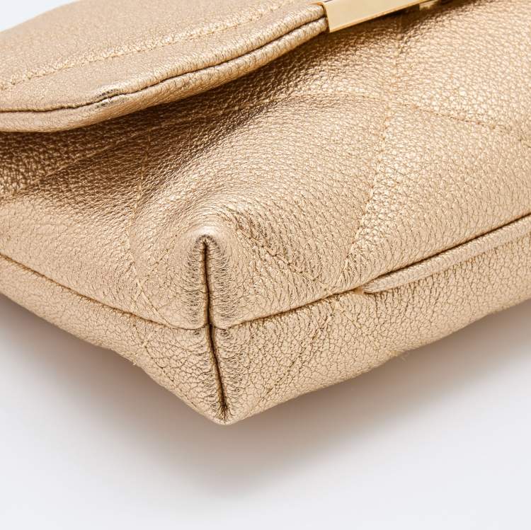 Pre Owned CH Carolina Herrera Metallic Gold Quilted Leather Flap Chain Shoulder Bag