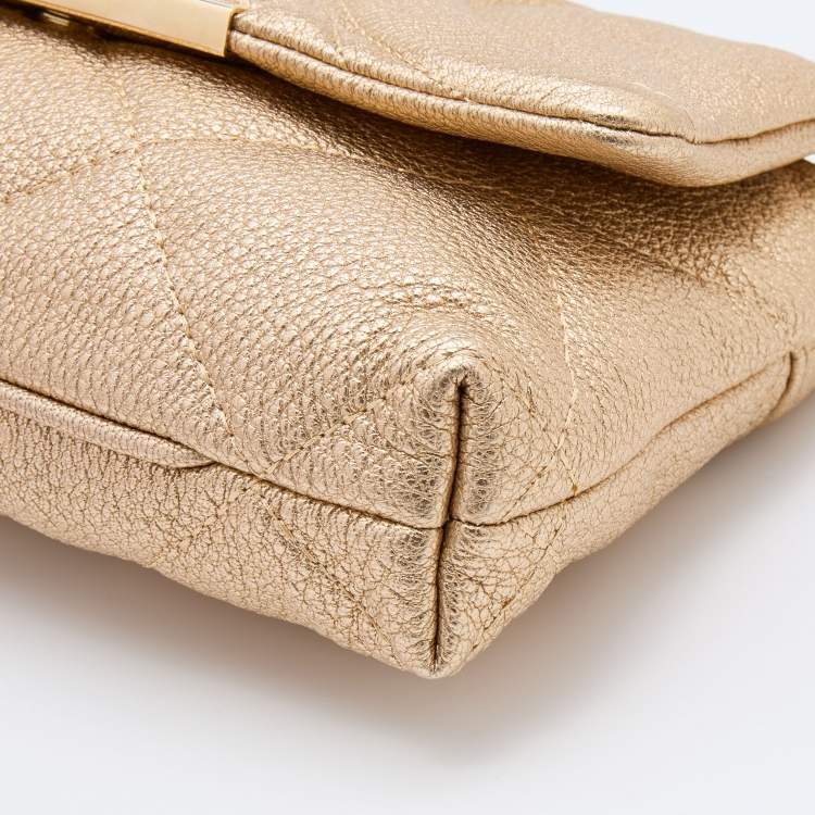 Pre Owned CH Carolina Herrera Metallic Gold Quilted Leather Flap Chain Shoulder Bag