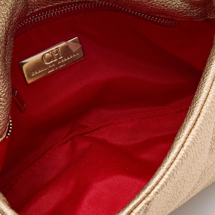 Pre Owned CH Carolina Herrera Metallic Gold Quilted Leather Flap Chain Shoulder Bag