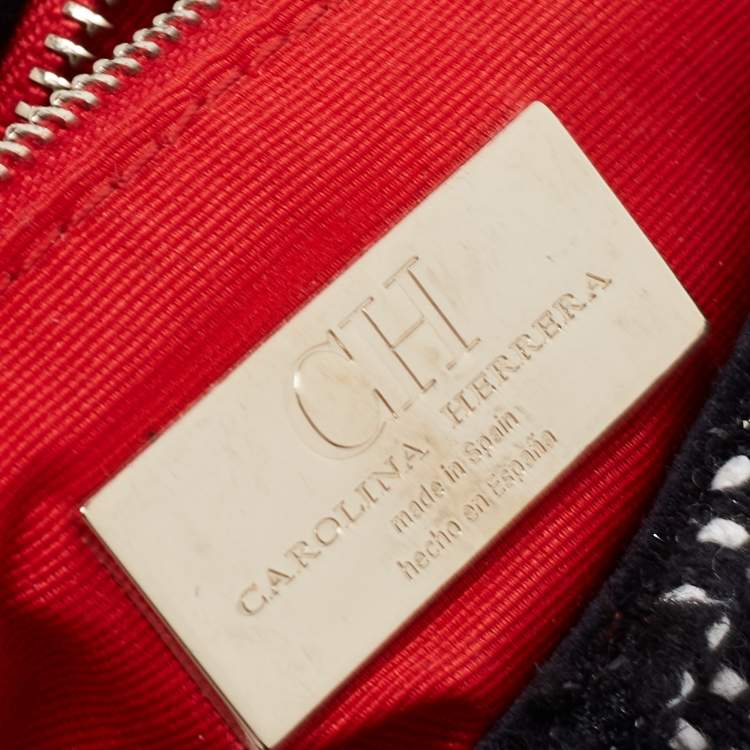 مملوكة مسبقًا CH Carolina Herrera Black/White Tweed Flap Shoulder Bag