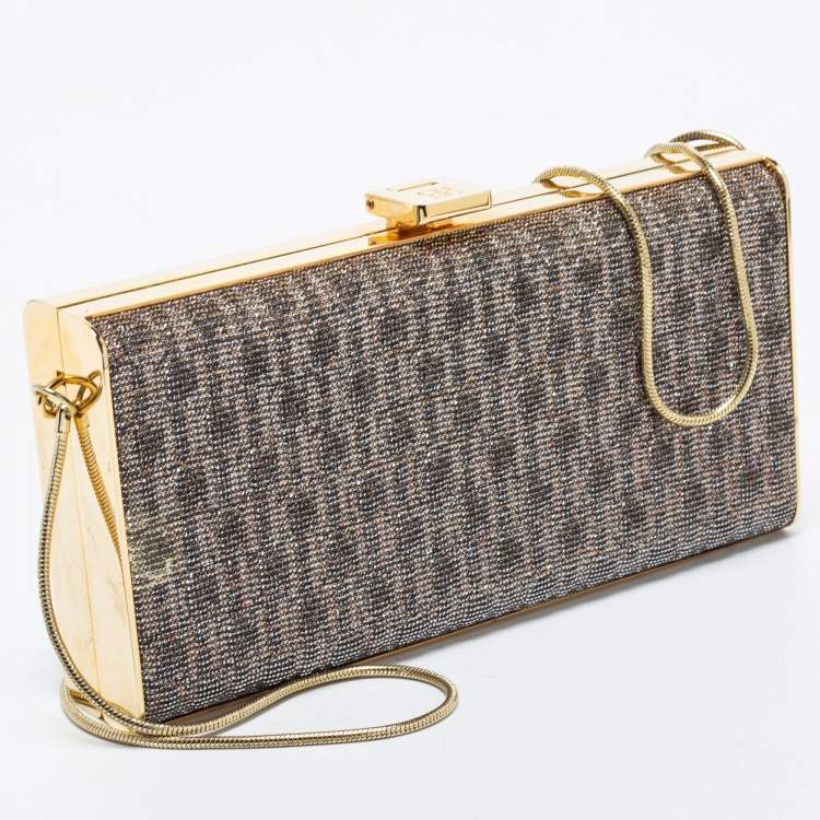 Pre Owned CH Carolina Herrera Silver/Gold Glitter Chain Clutch