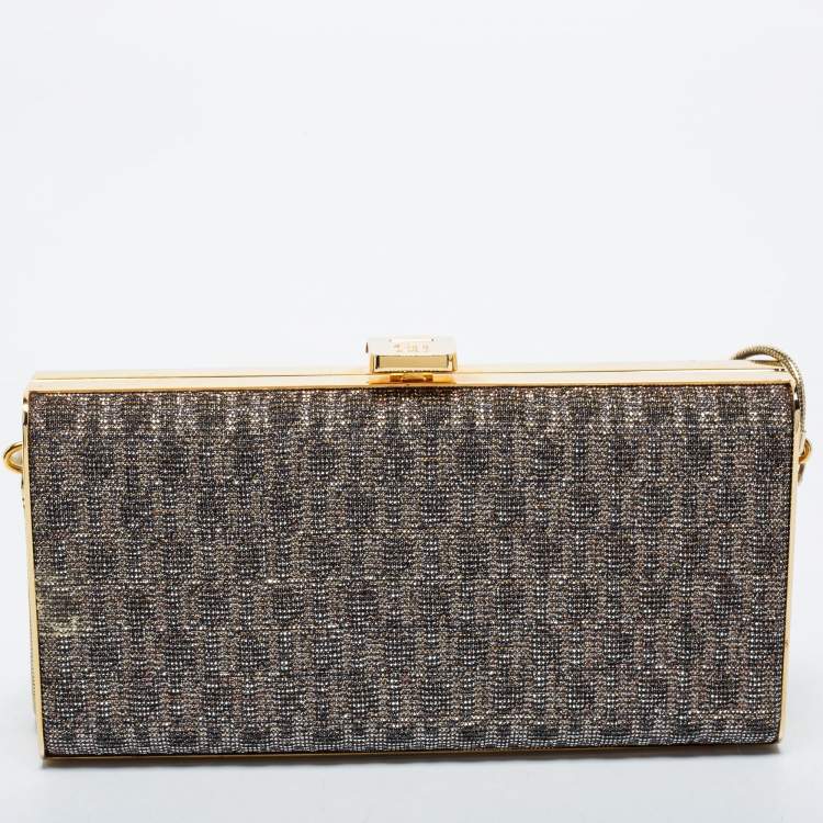 Pre Owned CH Carolina Herrera Silver/Gold Glitter Chain Clutch