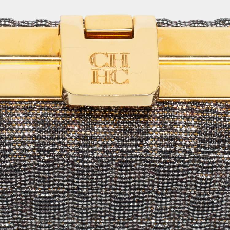 Pre Owned CH Carolina Herrera Silver/Gold Glitter Chain Clutch