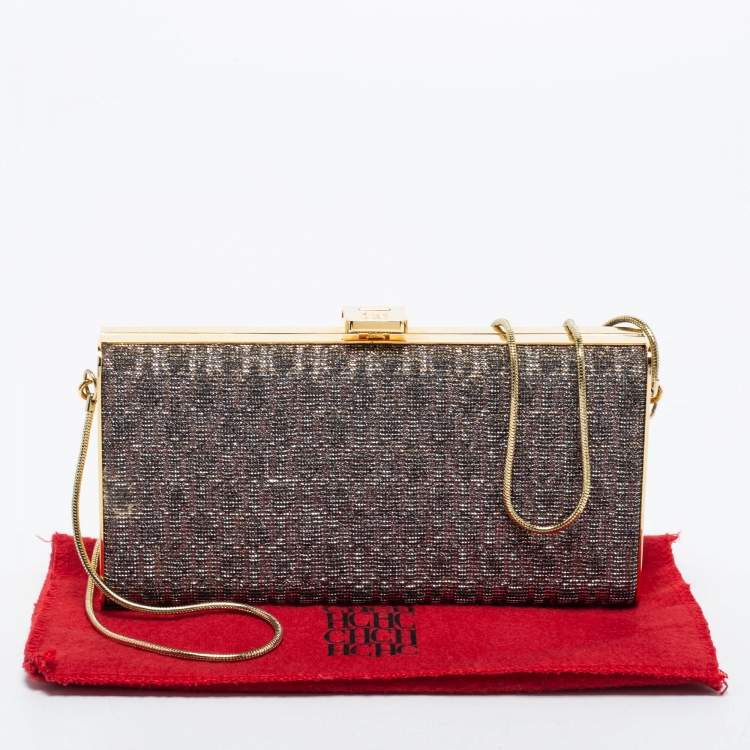 Pre Owned CH Carolina Herrera Silver/Gold Glitter Chain Clutch