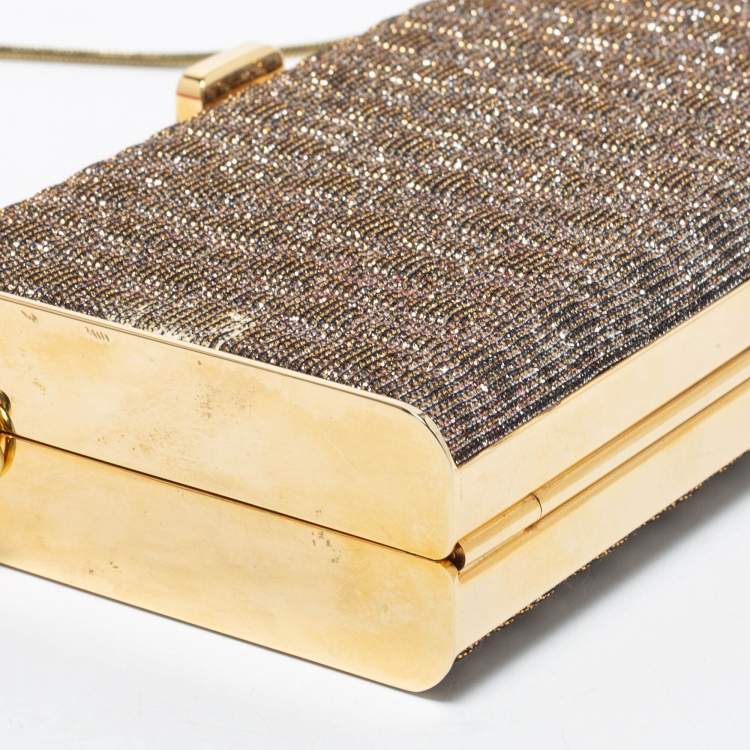 Pre Owned CH Carolina Herrera Silver/Gold Glitter Chain Clutch