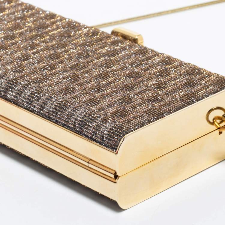 Pre Owned CH Carolina Herrera Silver/Gold Glitter Chain Clutch