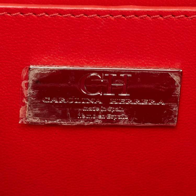 Pre Owned CH Carolina Herrera Navy Blue Logo Embossed Leather Insignia Shoulder Bag