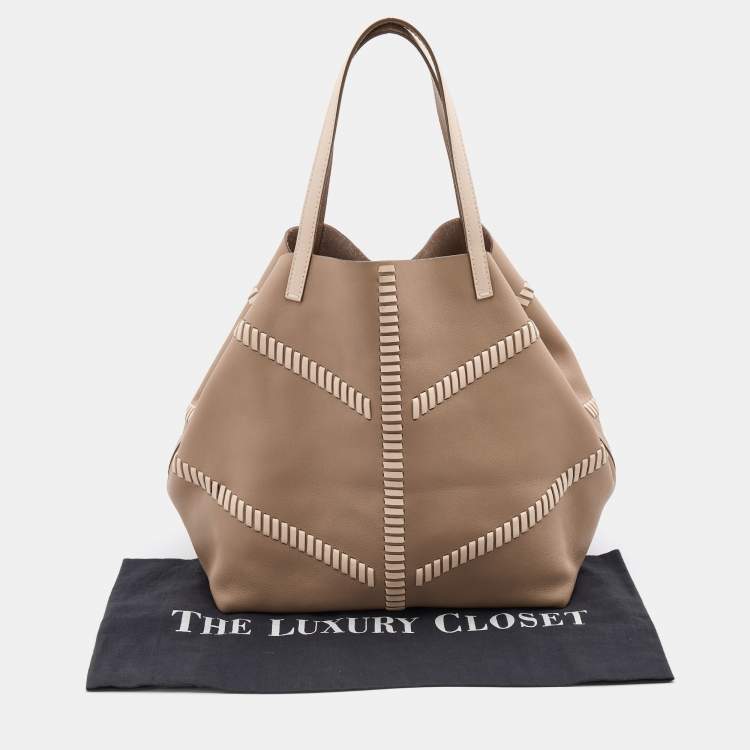 Pre Owned CH Carolina Herrera Taupe Leather Tote