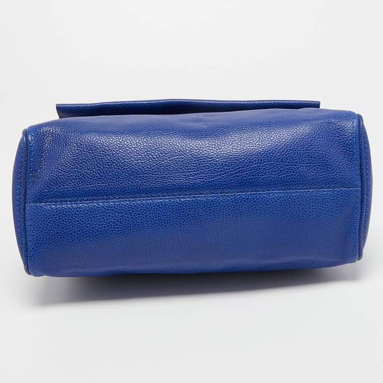 Pre Owned CH Carolina Herrera Blue Leather Minuetto Flap Top Handle Bag