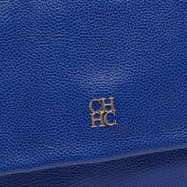 Pre Owned CH Carolina Herrera Blue Leather Minuetto Flap Top Handle Bag
