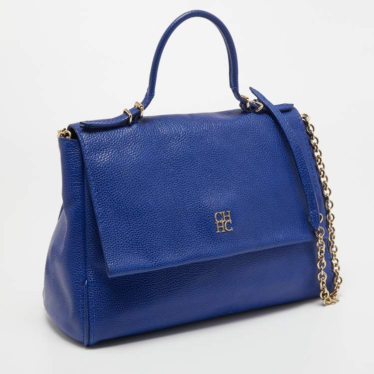 Pre Owned CH Carolina Herrera Blue Leather Minuetto Flap Top Handle Bag