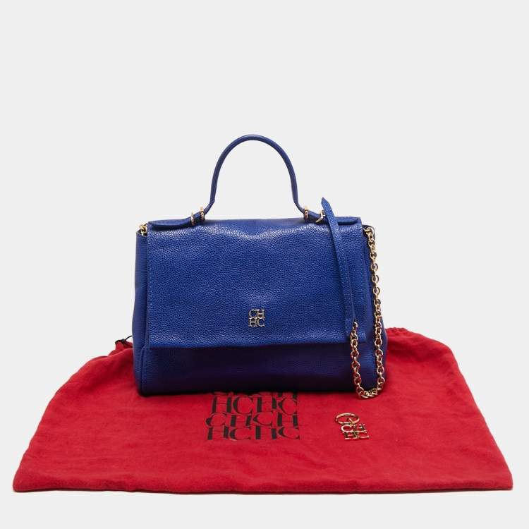 Pre Owned CH Carolina Herrera Blue Leather Minuetto Flap Top Handle Bag