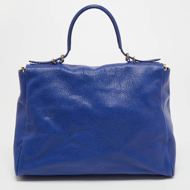 Pre Owned CH Carolina Herrera Blue Leather Minuetto Flap Top Handle Bag
