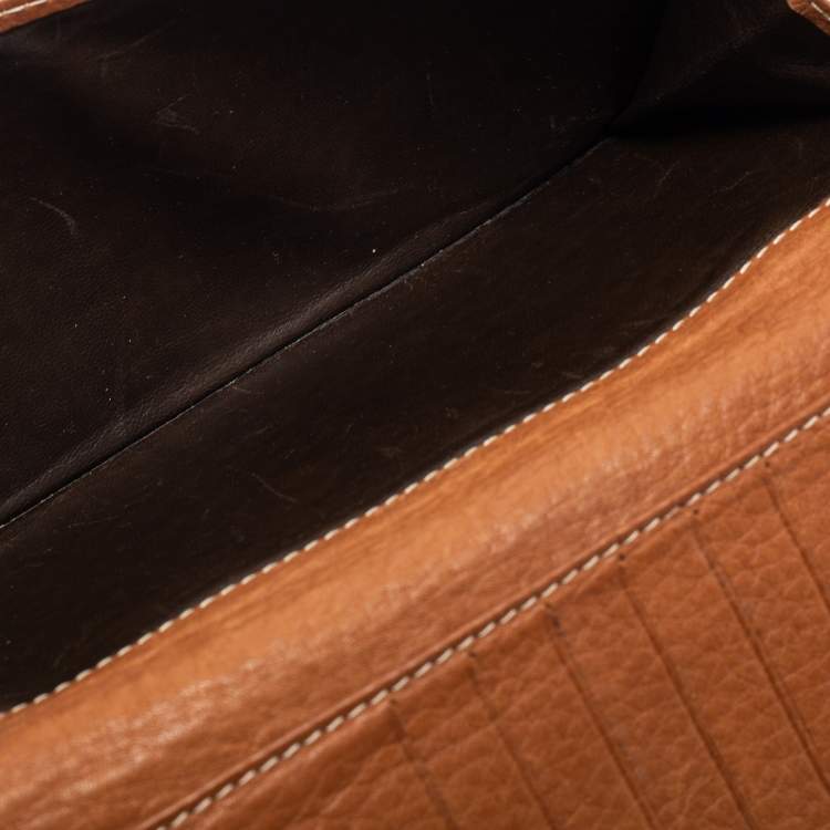 Pre Owned CH Carolina Herrera Brown Monogram Embossed Leather Flap Continental Wallet