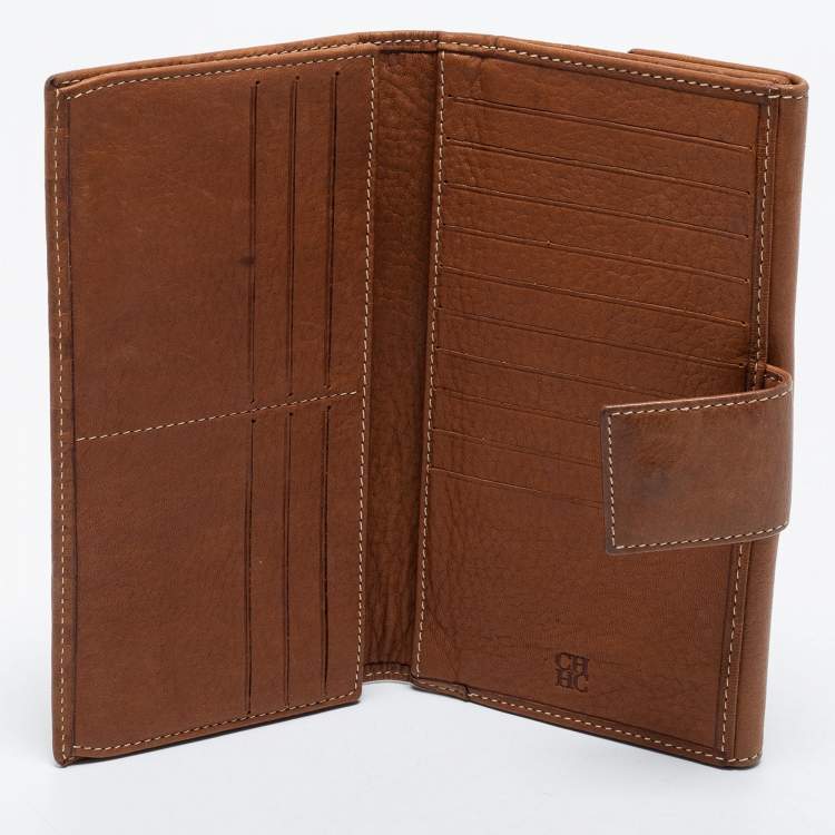 Pre Owned CH Carolina Herrera Brown Monogram Embossed Leather Flap Continental Wallet