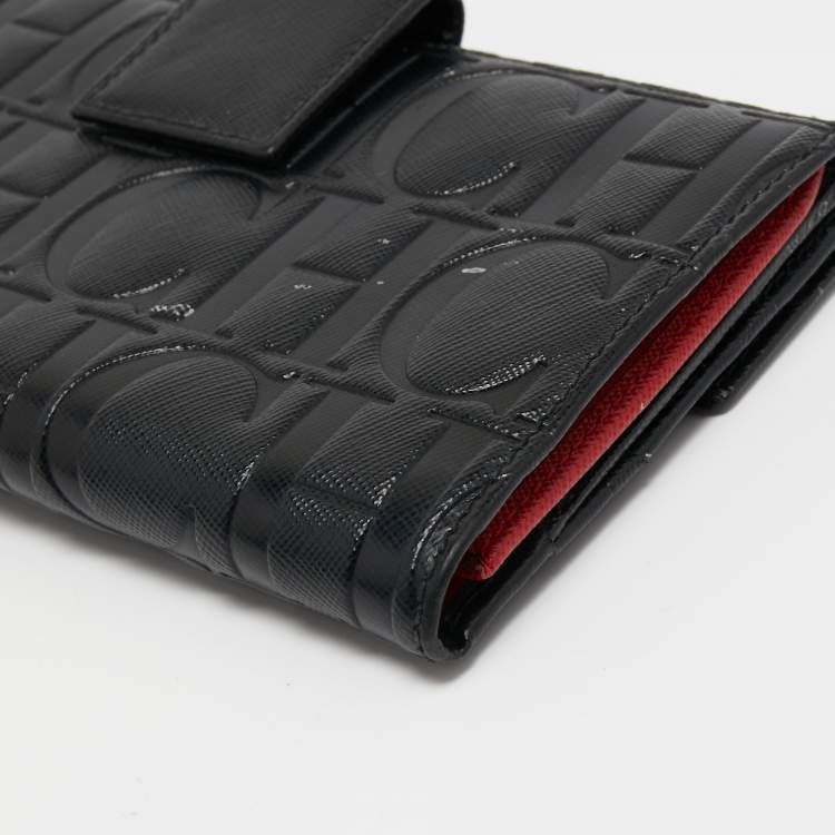 Pre Owned CH Carolina Herrera Black Monogram Leather Bifold Flap Wallet