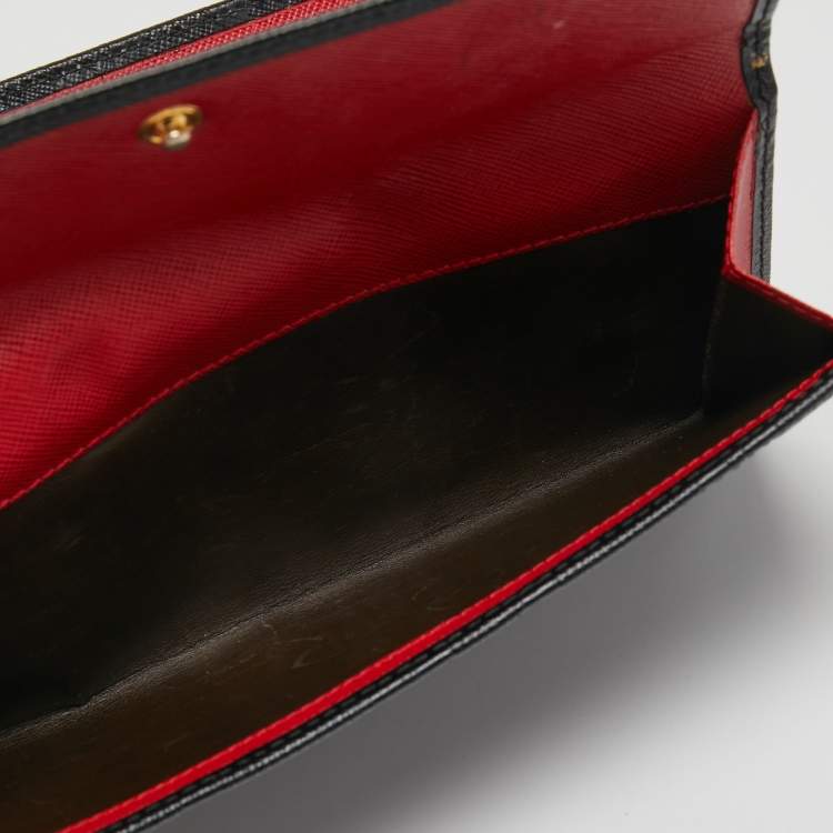 Pre Owned CH Carolina Herrera Black Monogram Leather Bifold Flap Wallet