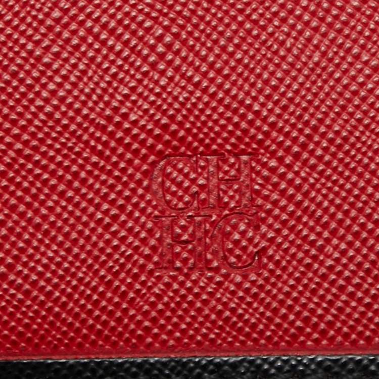 Pre Owned CH Carolina Herrera Black Monogram Leather Bifold Flap Wallet