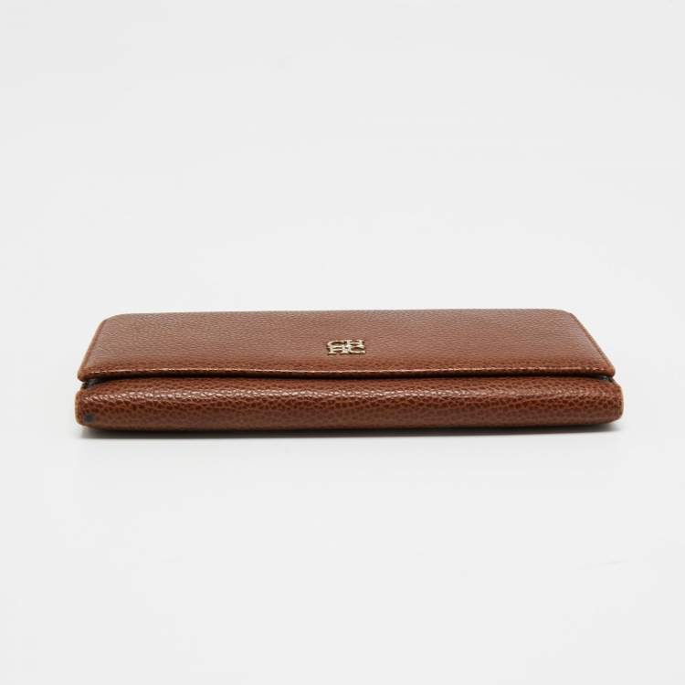 Pre Owned CH Carolina Herrera Brown Leather Continental Flap Wallet