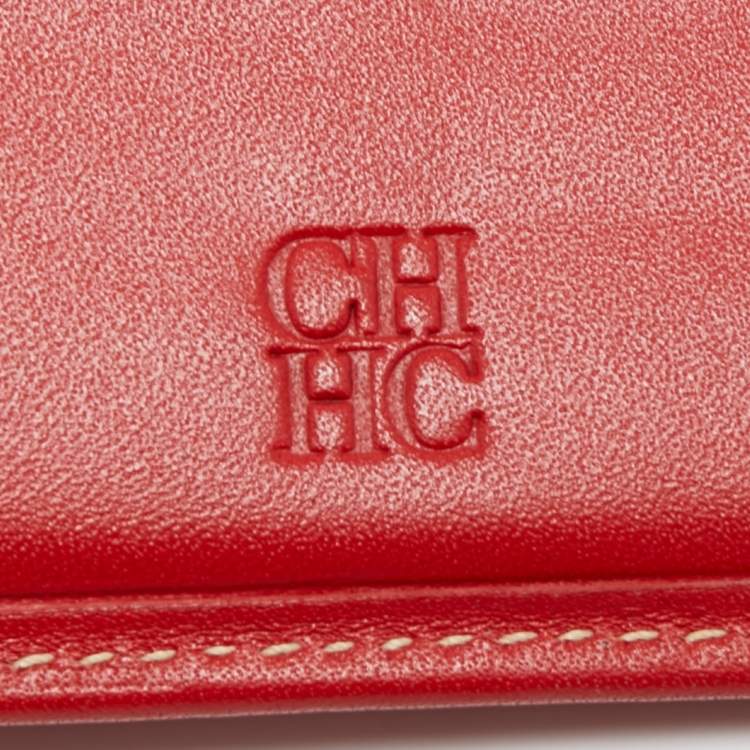 Pre Owned Carolina Herrera Red Monogram Embossed Leather Flap Continental Wallet
