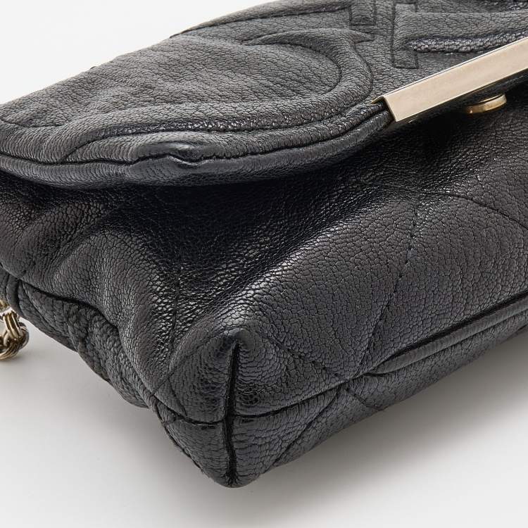 Pre Owned CH Carolina Herrera Black Quilted Leather Flap Chain Shoulder Bag