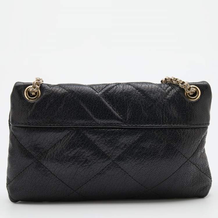Pre Owned CH Carolina Herrera Black Quilted Leather Flap Chain Shoulder Bag