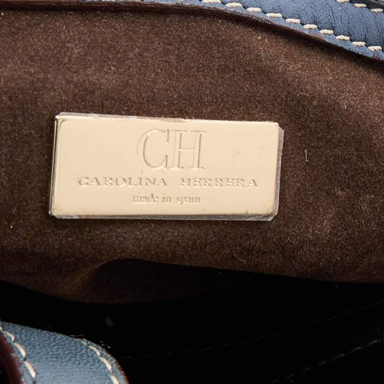 Pre Owned CH Carolina Herrera Navy Blue Monogram Quilted Leather Shopper Tote