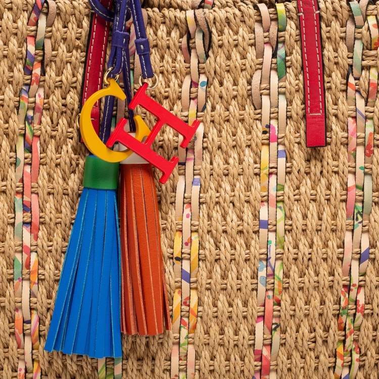 Pre Owned CH Carolina Herrera Multicolor Woven Straw and Leather Tote