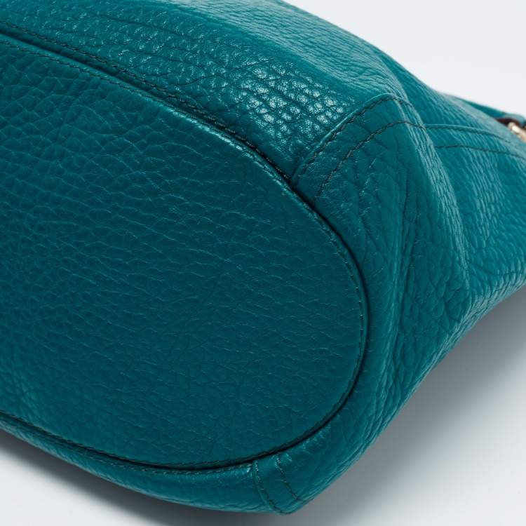 Pre Owned CH Carolina Herrera Green Grained Leather Zip Hobo
