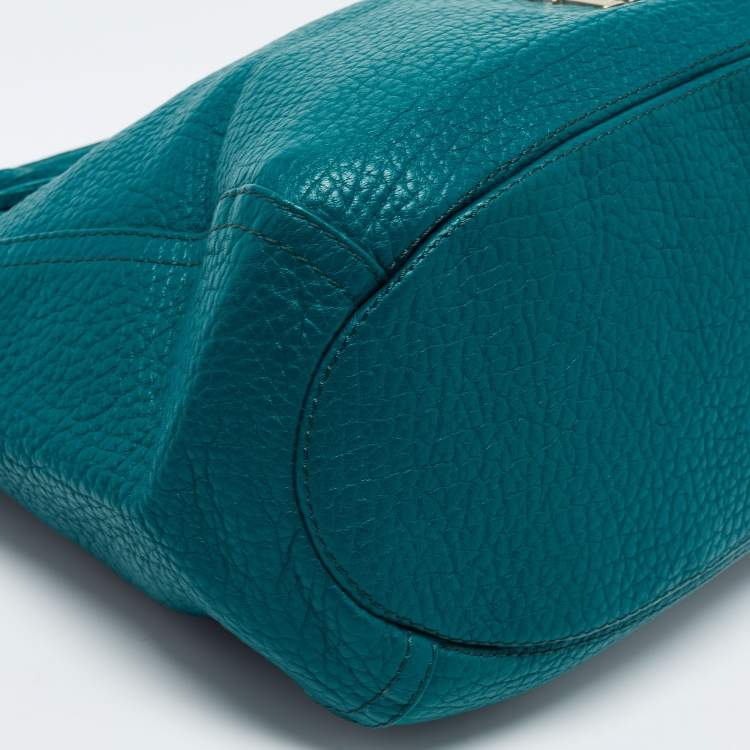 Pre Owned CH Carolina Herrera Green Grained Leather Zip Hobo