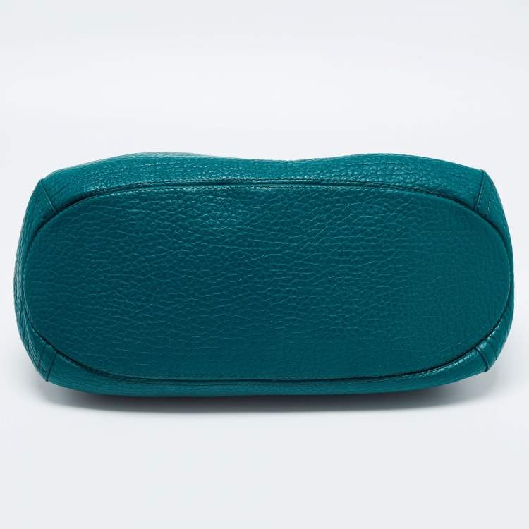 Pre Owned CH Carolina Herrera Green Grained Leather Zip Hobo