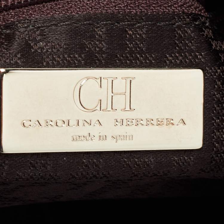 Pre Owned CH Carolina Herrera Green Grained Leather Zip Hobo