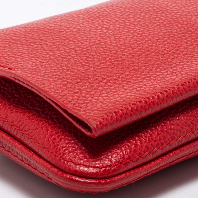 Pre Owned CH Carolina Herrera Red Leather Chain Clutch